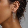 Shonde Layered Chain Hoop Earrings - Silver worn on model