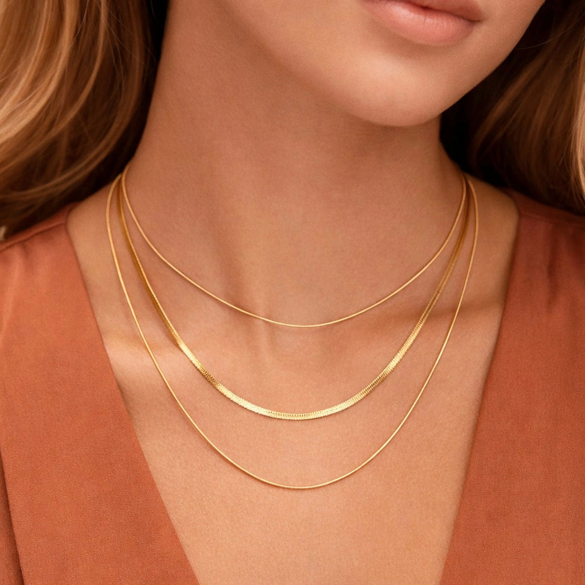 Ambre Gold Plated Waterproof Stainless Steel Multi-Layer Chain Necklace