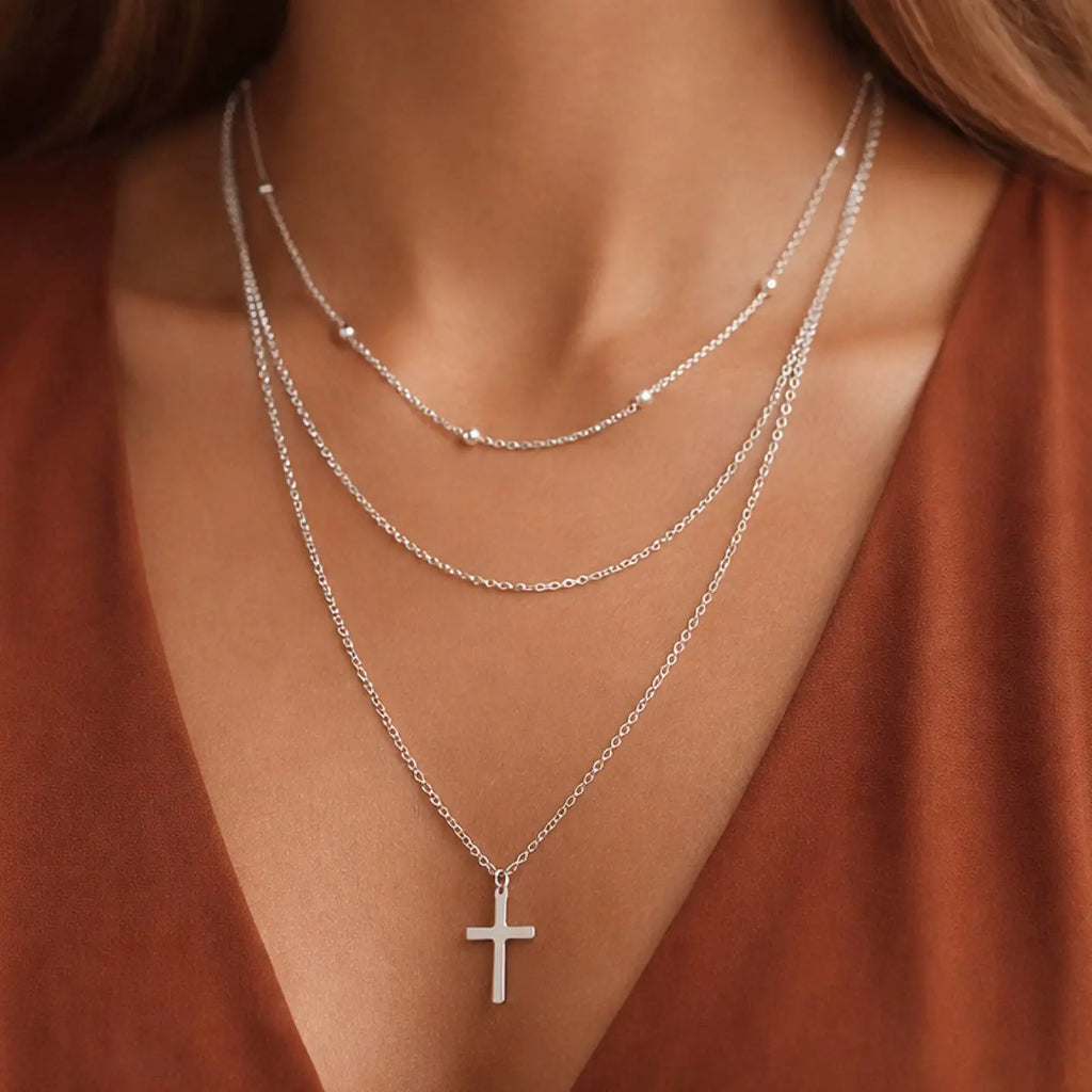 Amélie Tarnish-Resistant Waterproof Stainless Steel Multi-Layer Cross Necklace