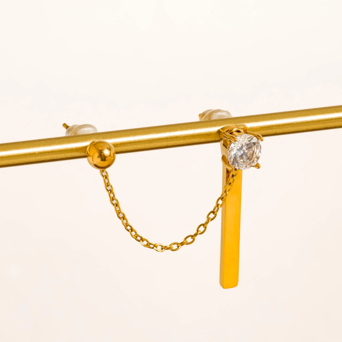 Belle 18K Gold Non-Tarnish CZ Chain Drop Earring Set
