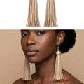 Toya Tassel Drop Earrings – Beige with Gold-Tone Accents