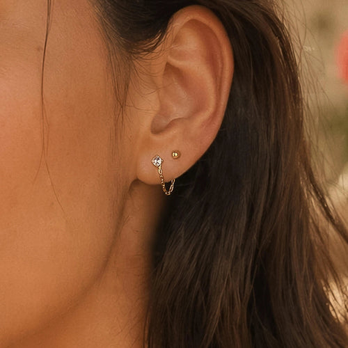 Belle 18K Gold Non-Tarnish CZ Chain Drop Earring Set