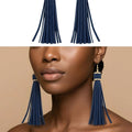 Toya Tassel Drop Earrings - Navy Blue with Gold-Tone Accents