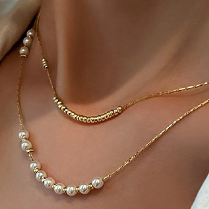 Camille Gold Plated Waterproof Stainless Steel Pearl Multi-Layer Chain Necklace