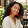 Remmy Wooden Dangle Earrings in Cherry Red