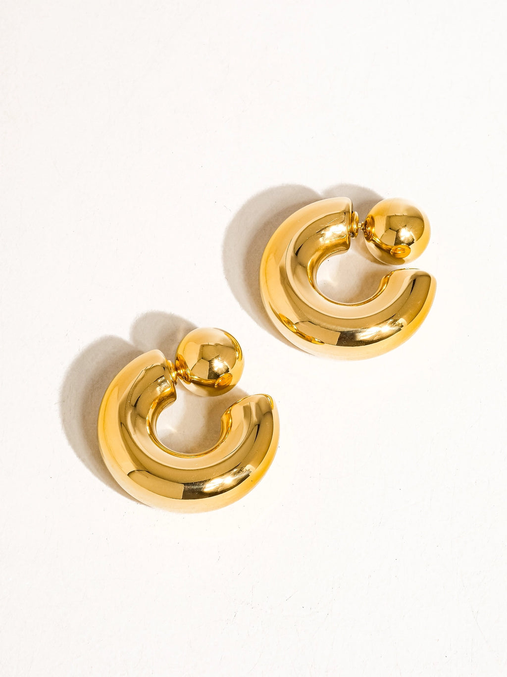 Foster 16K Gold Non-Tarnish Ball C Hoop Earring