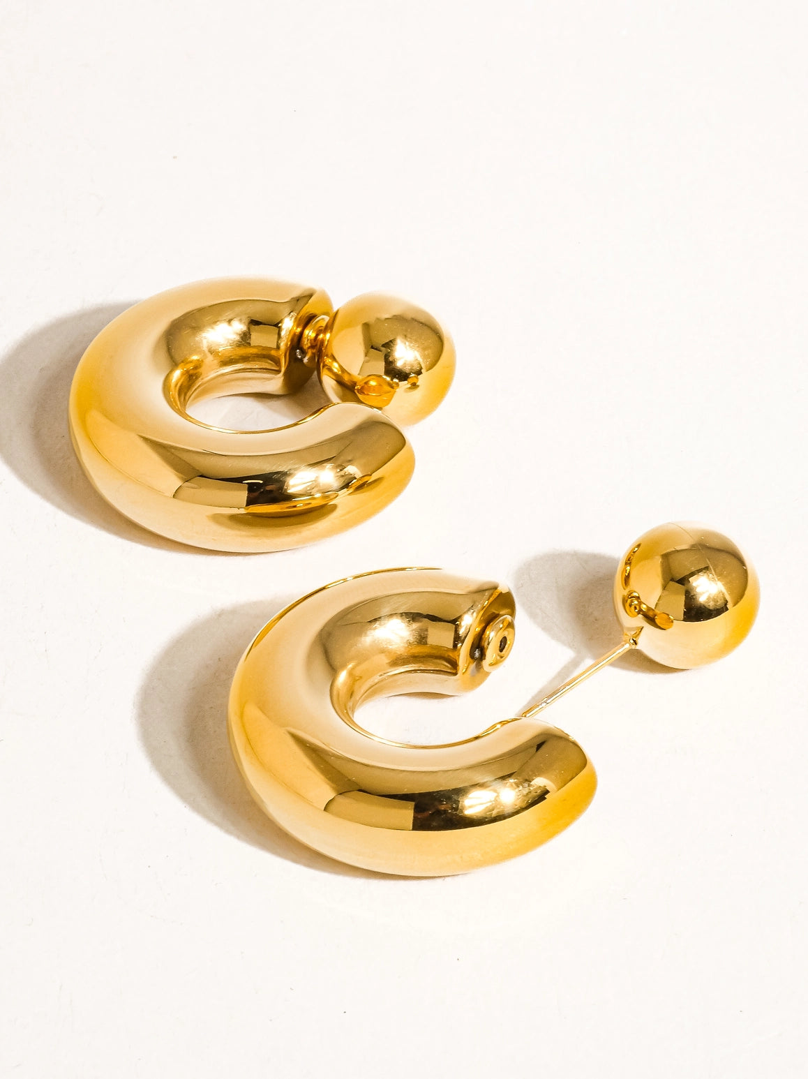 Foster 16K Gold Non-Tarnish Ball C Hoop Earring