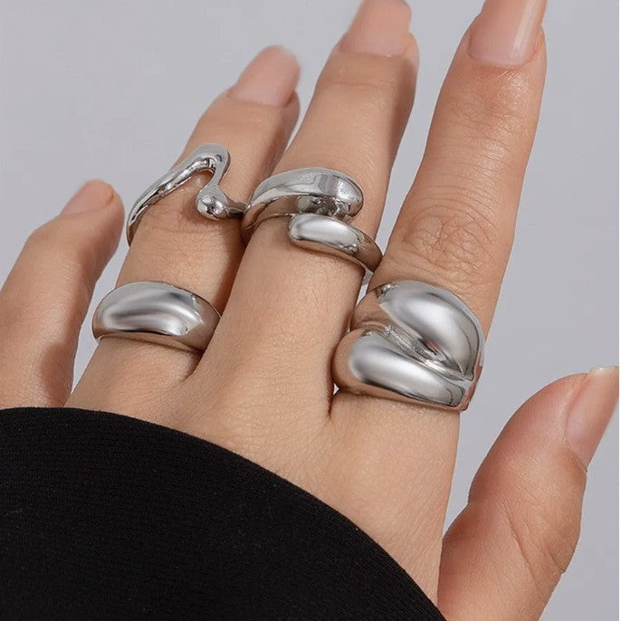 Gemini Vintage Boho Abstract Set of 4 Rings stacked on hand