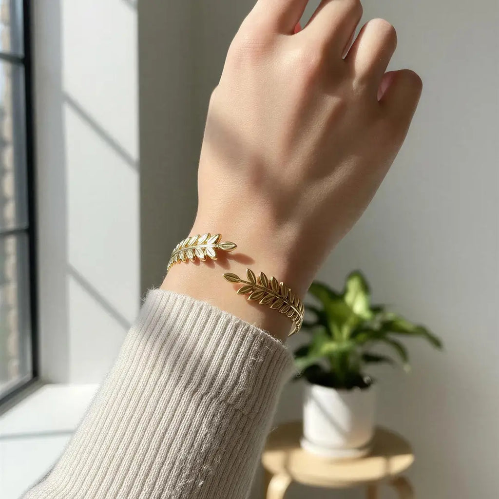 Georgia Leaf Cuff Bracelet worn on wrist