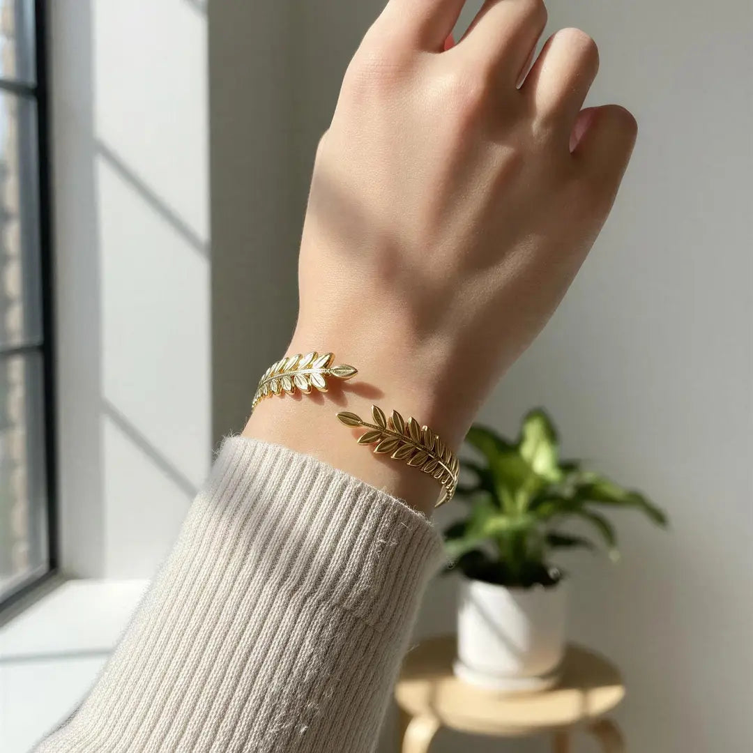 Georgia Leaf Cuff Bracelet worn on wrist