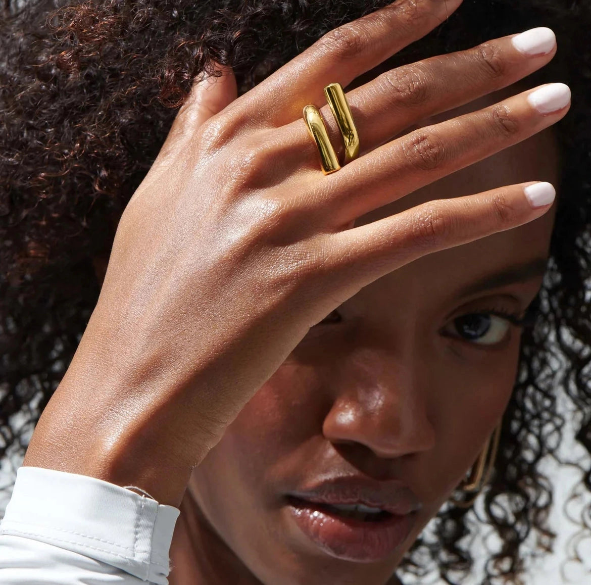 Gia Bent Open Ring in gold worn by model