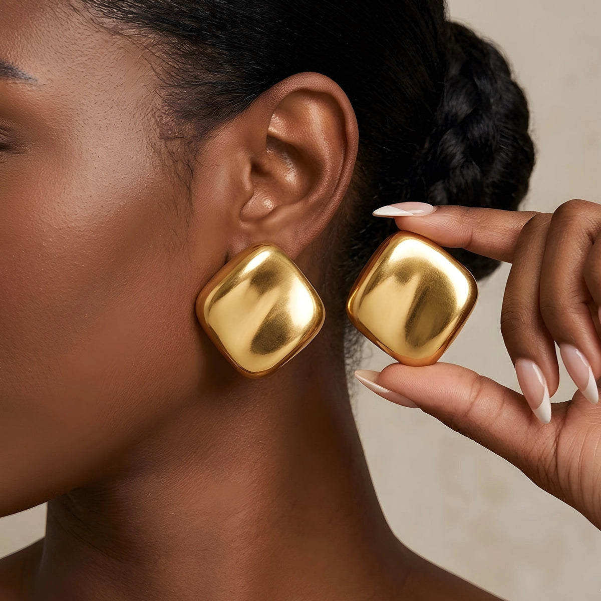 Royce High-End Matte Gold Chunky Earrings worn