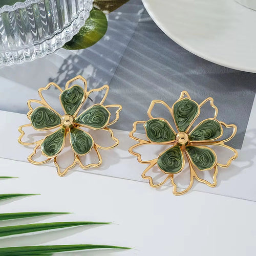 Brooklyn High-End Gold Green Flower Earrings product shot