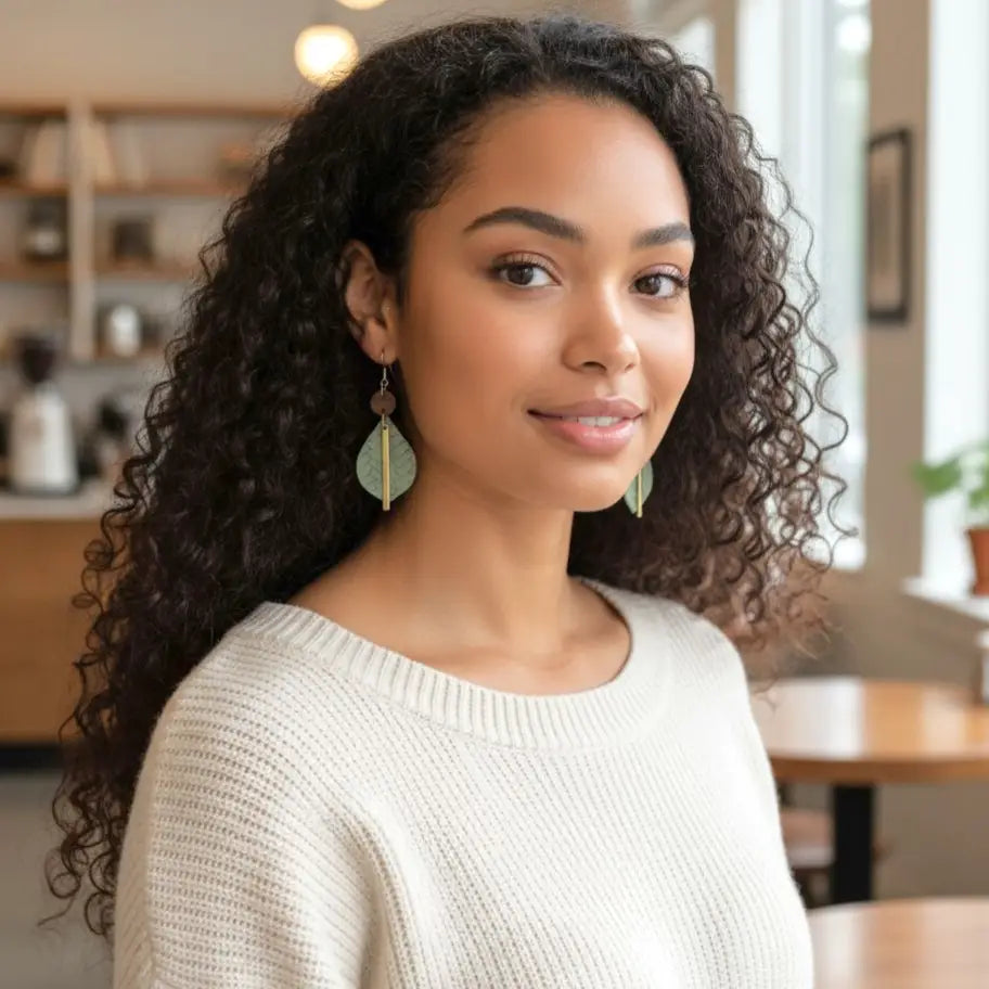 Jazz Wooden Dangle Earrings in Sage Green