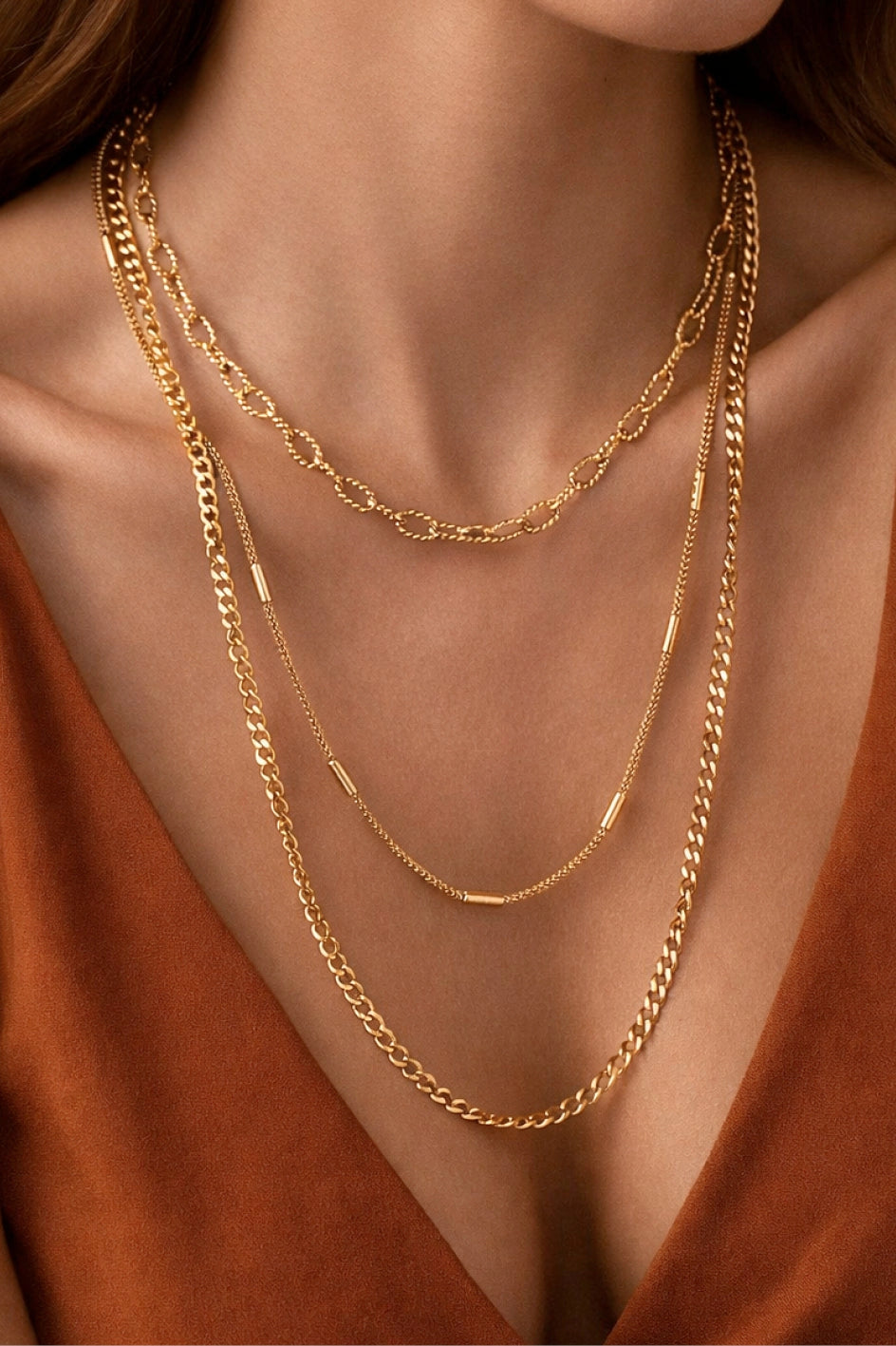 Jade Gold PVD Plated Waterproof Stainless Steel Chain Necklace