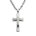 Keith Key Cross Necklace in white stainless steel with Greek key pendant design