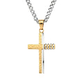 Lacarr Crucifix Necklace in white and gold stainless steel with two-tone contrast pendant