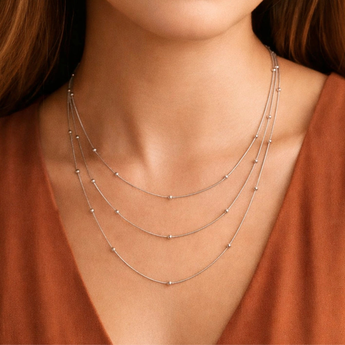Lea Tarnish-Resistant Stainless Steel Layered Ball Chain Necklace