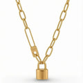 Lena Lock Charm Paperclip Chain Necklace Tarnish-Resistant Gold