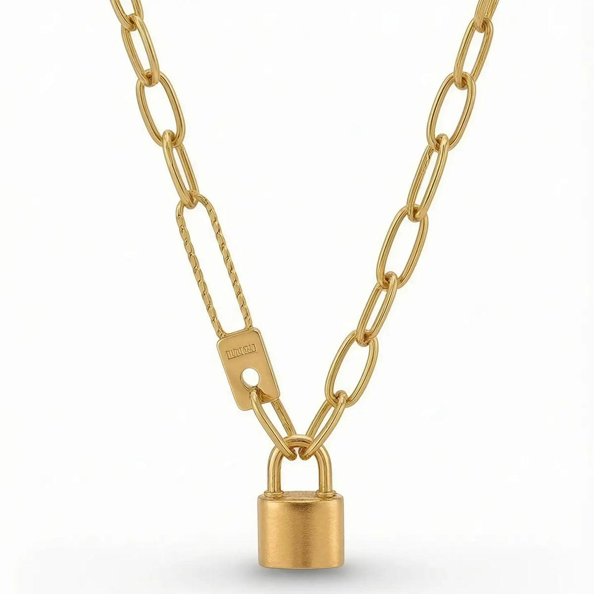 Lena Lock Charm Paperclip Chain Necklace Tarnish-Resistant Gold