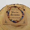 Luna Colorful Natural Stones Encourage Bracelet with You're Awesome inspirational card on wood display
