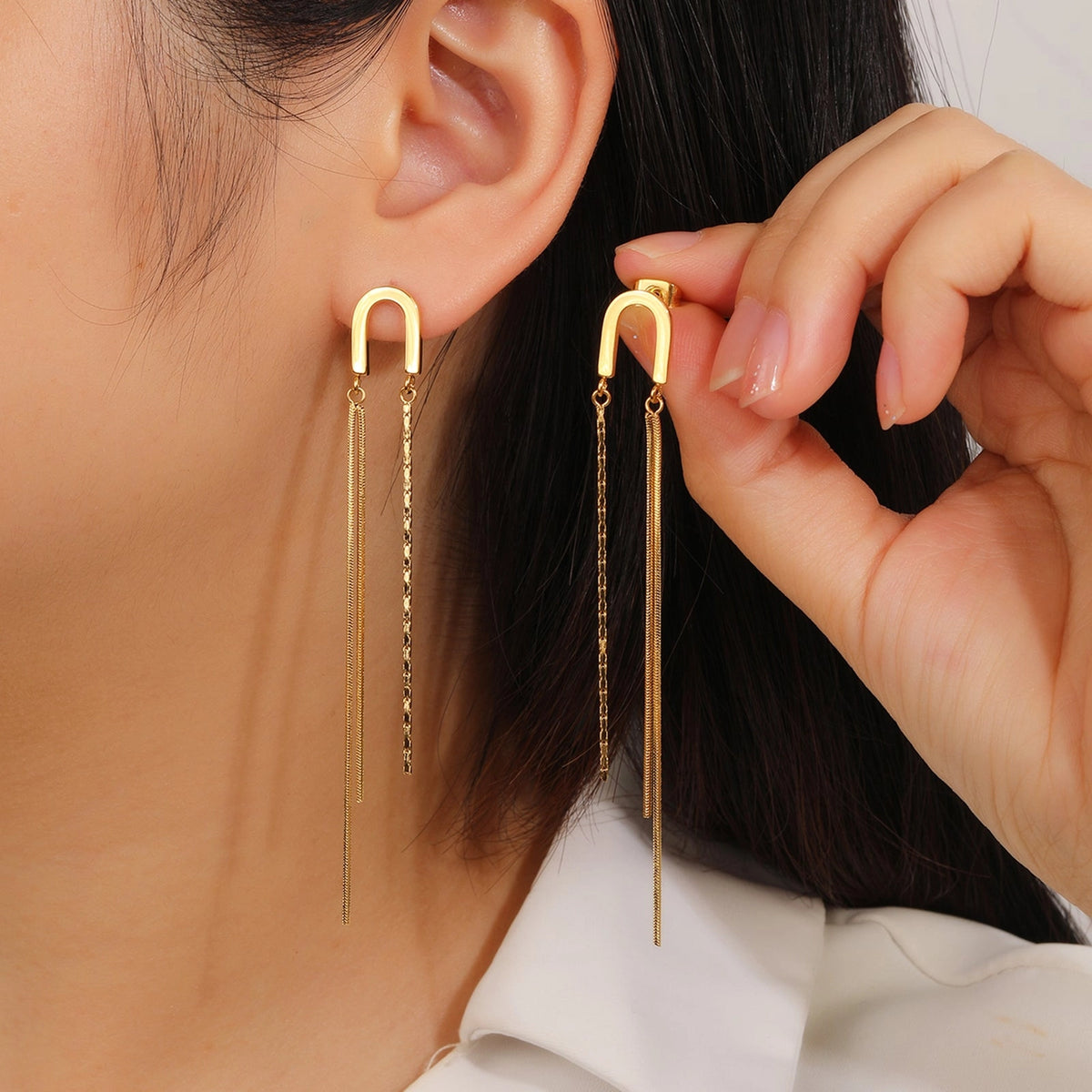 Meche | Gold Link Tassel Earrings