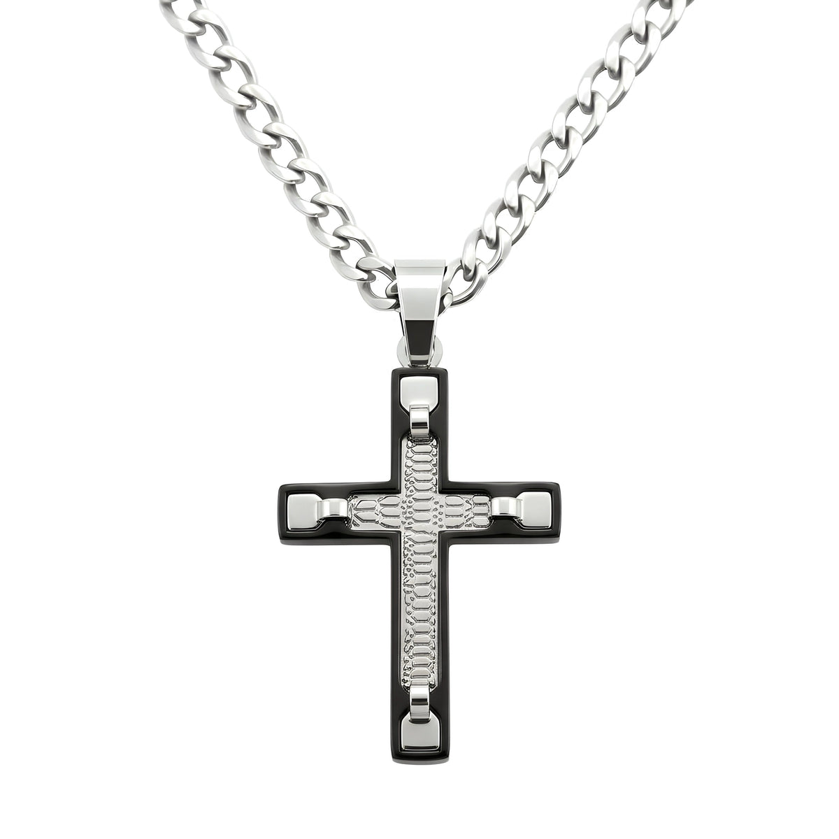 Peyton Outline Cross Chain Necklace in black stainless steel