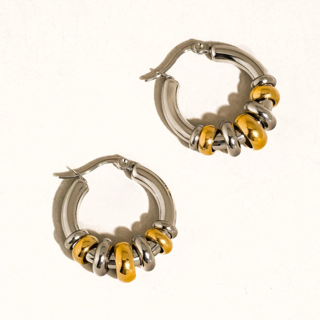 Piper Mixed Metal 18K gold non-tarnish two-tone hoop earrings