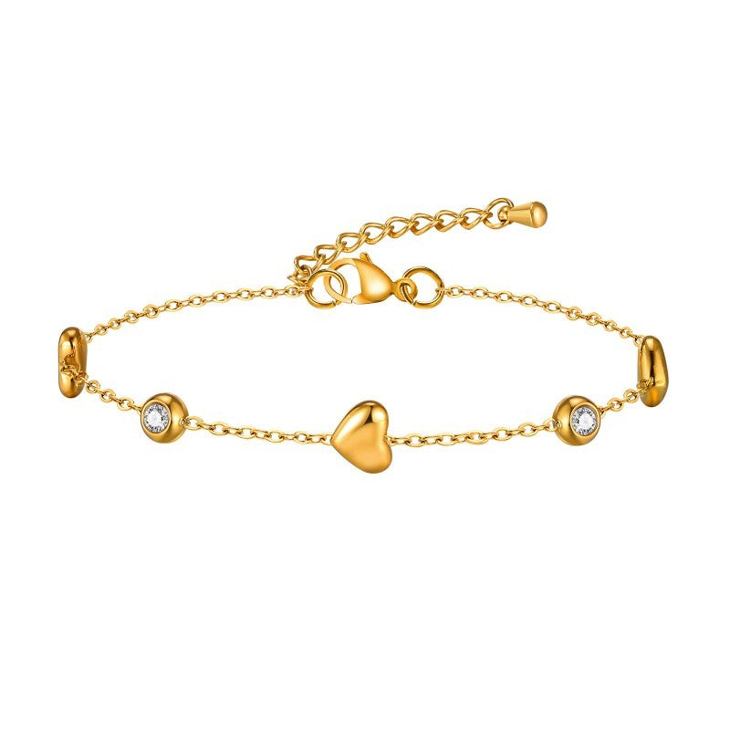Qua 18K Gold Heart & Rhinestone Station Bracelet