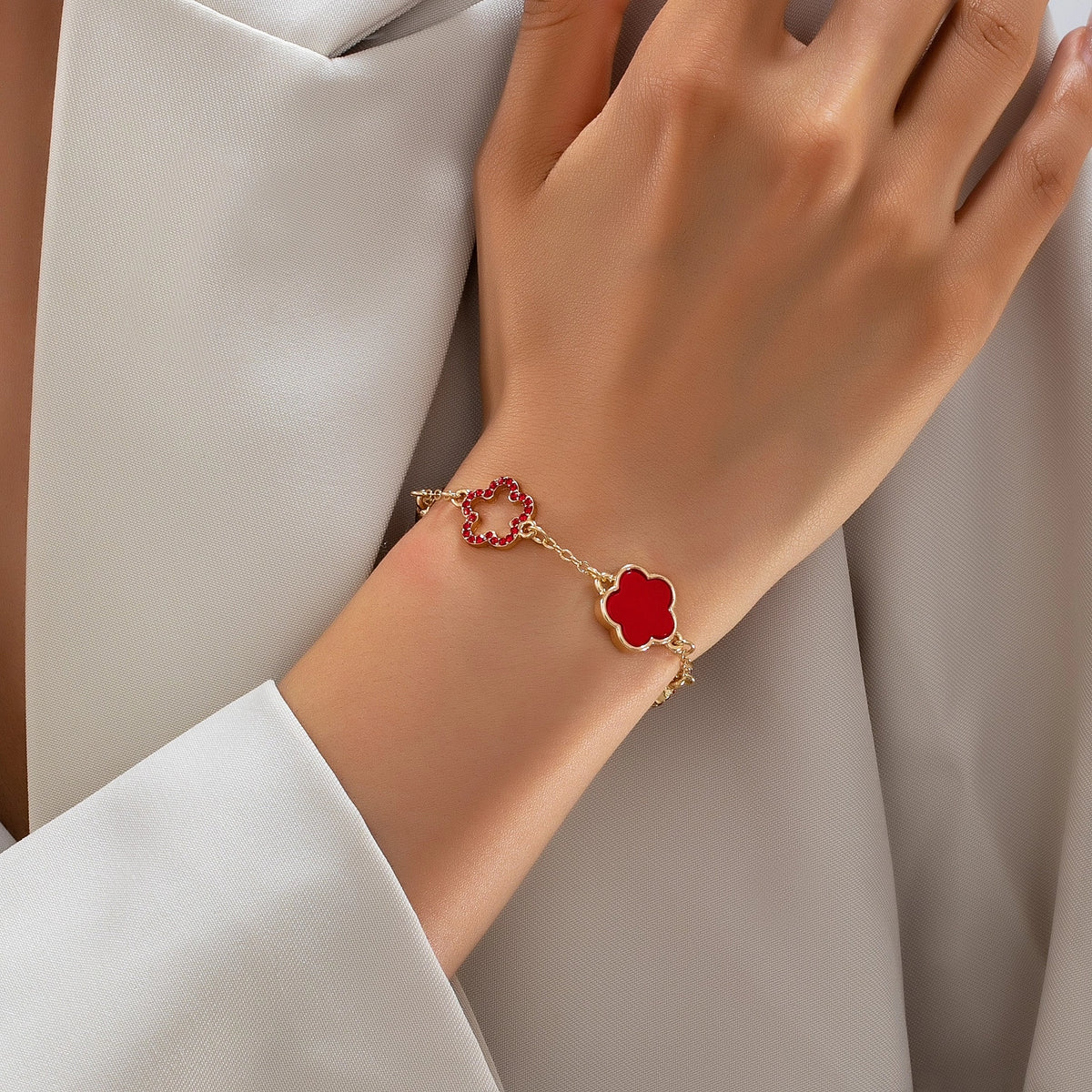 Iris Four Leaf Enamel Charm Bracelet in Red
