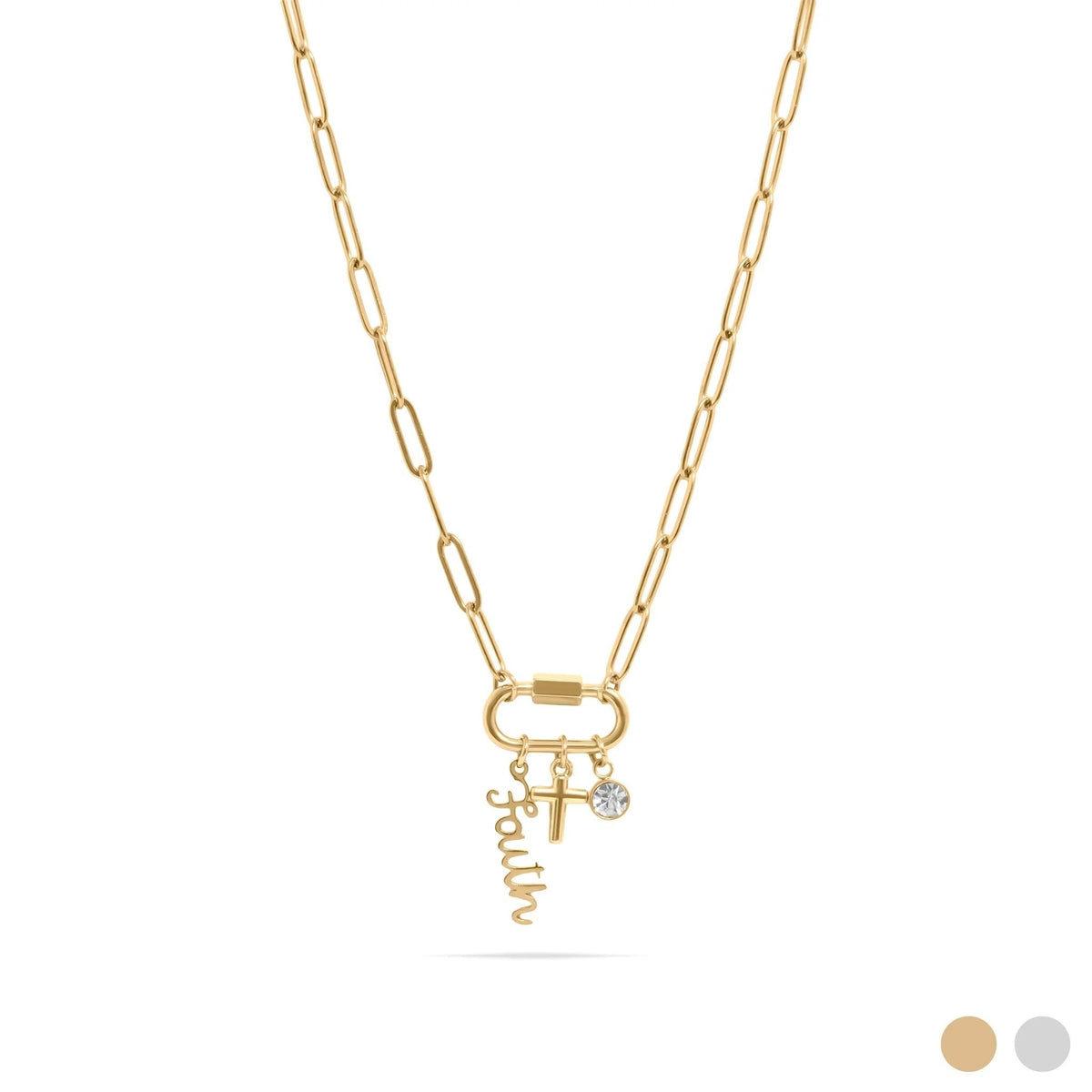River Gold 18K Gold PVD Stainless Steel Cross Carabiner Charm Necklace