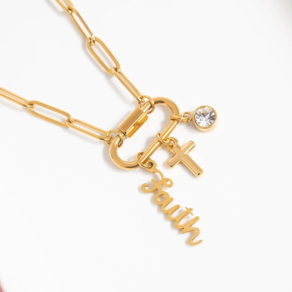 River Gold 18K Gold PVD Stainless Steel Cross Carabiner Charm Necklace