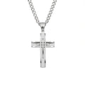 Rodney Cross Necklace in polished white stainless steel with layered cross lines