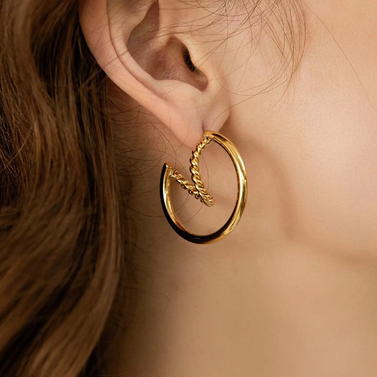 Shenita | Chunky Gold Twisted Croissant Open Hoop Earrings