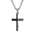 Samauri Scripture Crucifix Necklace in white and black stainless steel with black inlay contrast