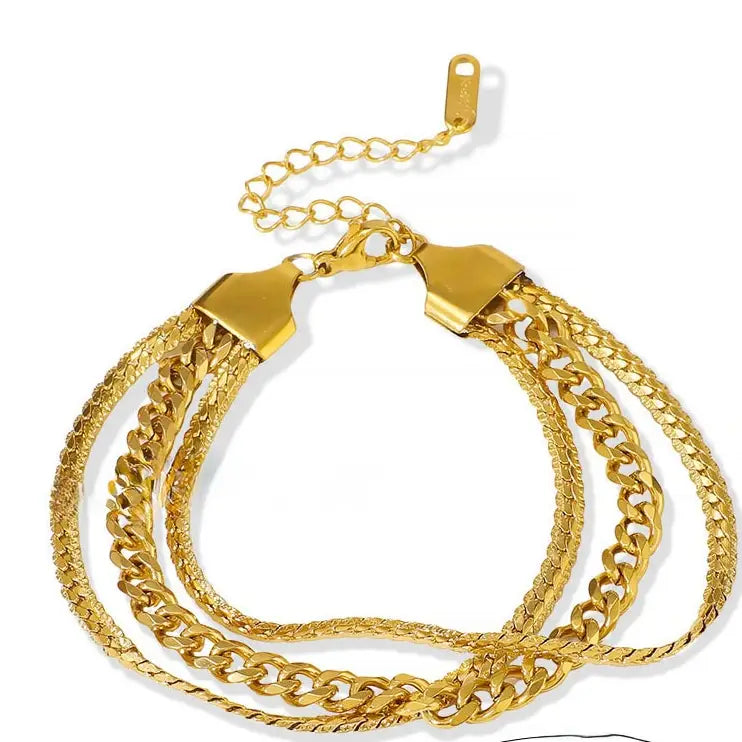 Sofia Triple Gold Chain Bracelet Tarnish-Resistant