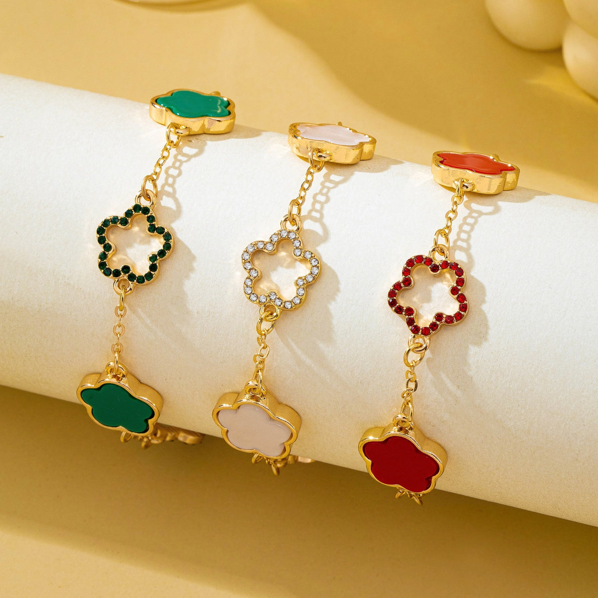 Iris Four Leaf Enamel Charm Bracelet - White