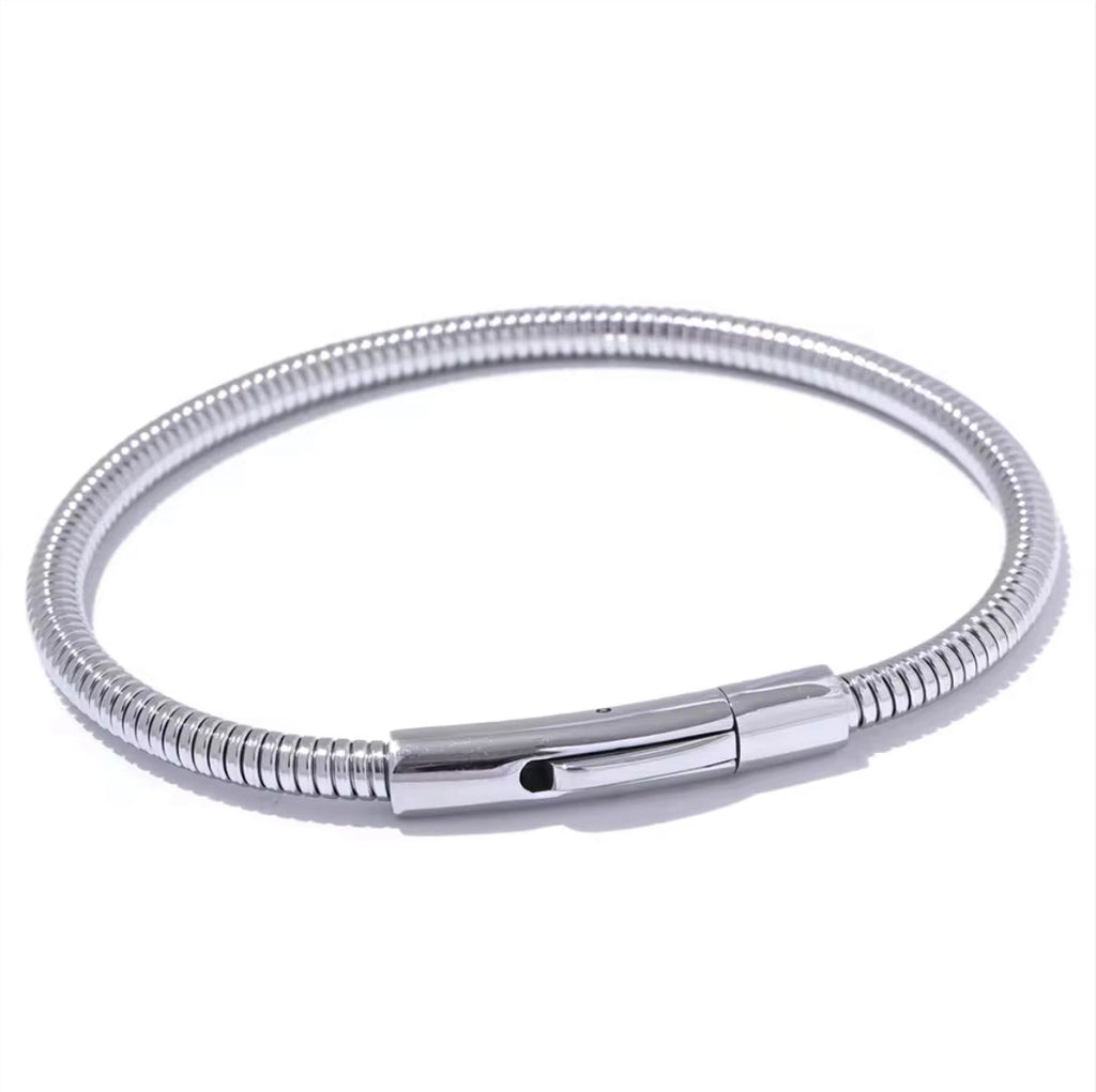 Willow Cord Bangle Bracelet in silver on white background