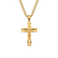 Winson Structured Cross Necklace in polished gold steel with beveled cross lines
