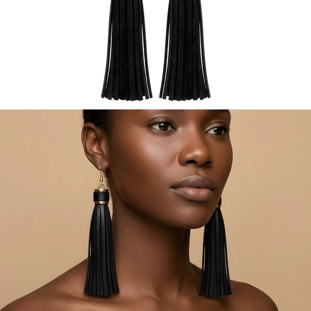 Toya Tassel Drop Earrings – Black with Gold-Tone Accents