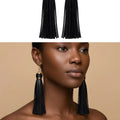 Toya Tassel Drop Earrings – Black with Gold-Tone Accents