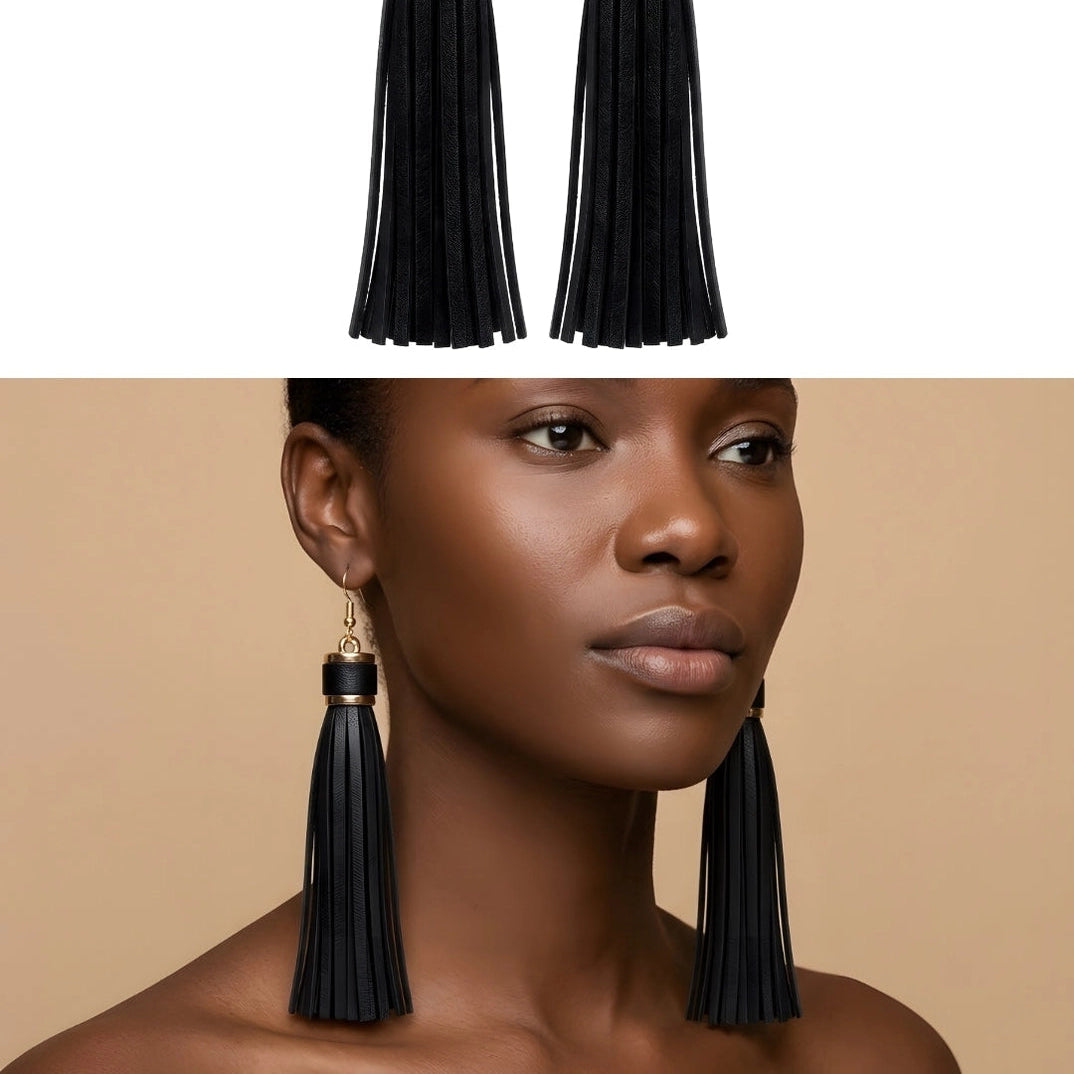Toya Tassel Drop Earrings – Black with Gold-Tone Accents