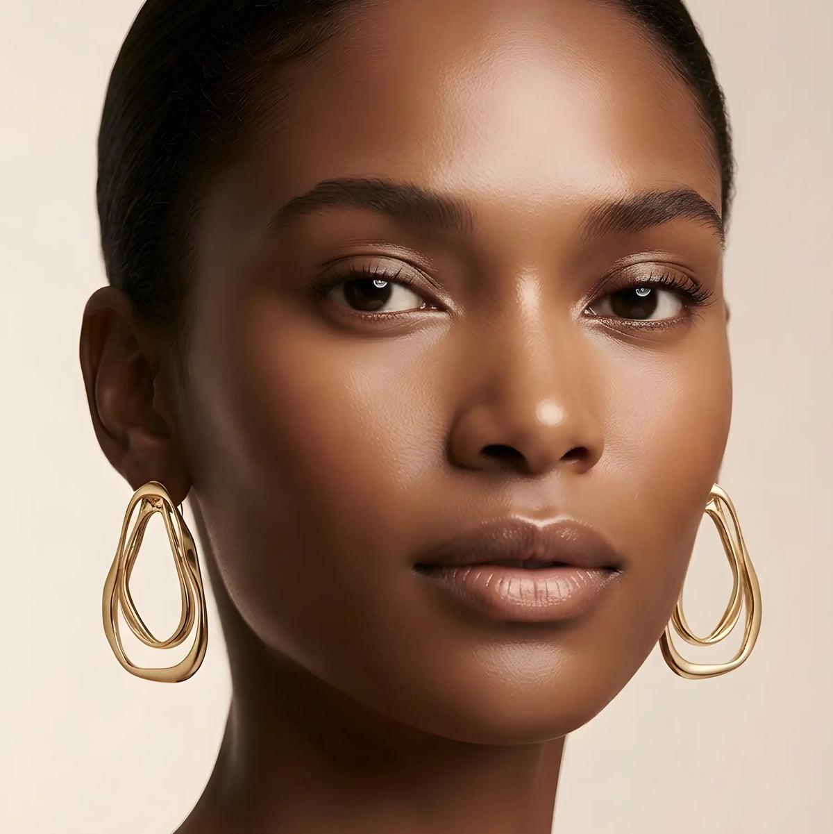 Zara High-End Gold Double Hoop Metal Earrings worn