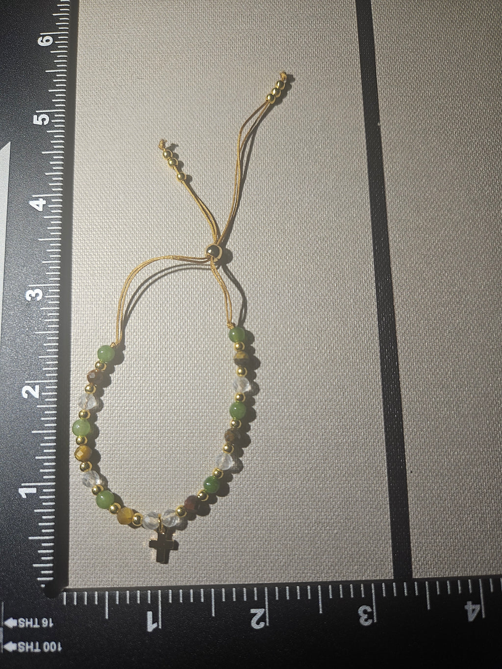 Henrietta 4mm Natural Stone Gold Cross Bracelet