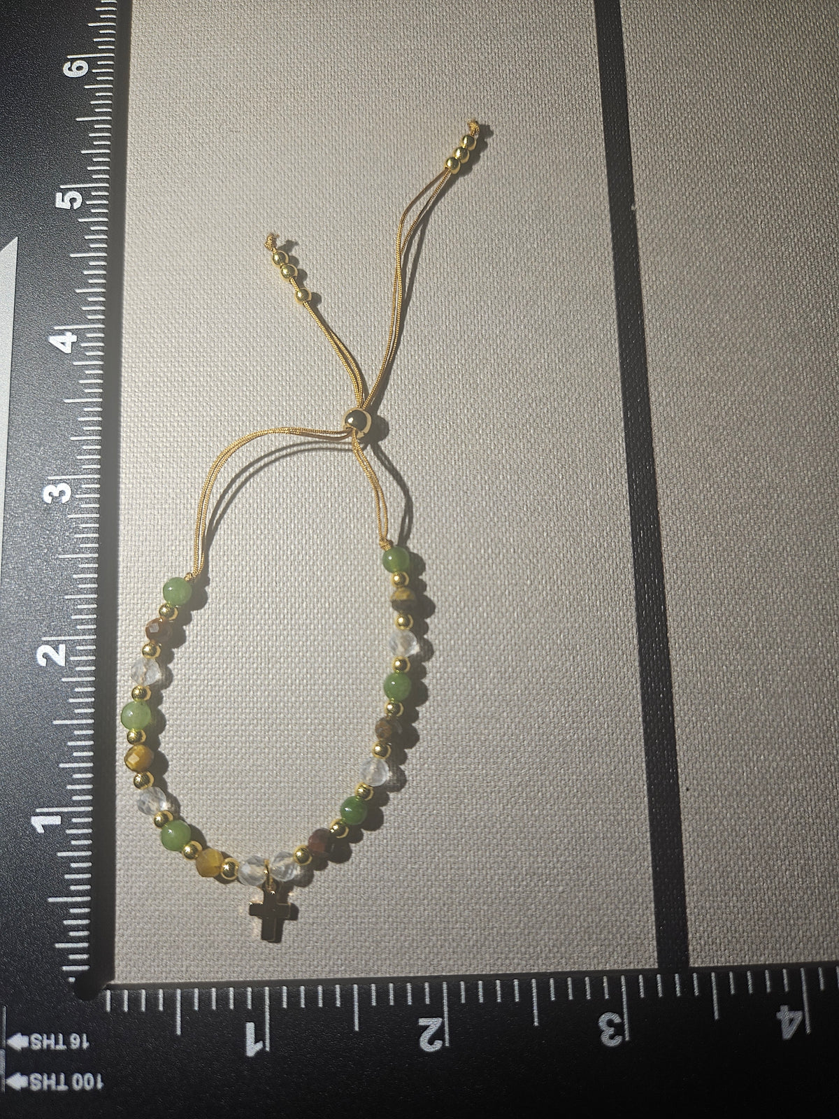 Henrietta 4mm Natural Stone Gold Cross Bracelet