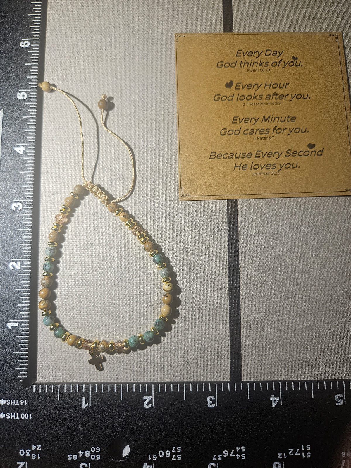 Nova 2 Cross Mini Natural Stone Bead Bracelet with Blessing Card - Brown