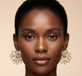 Brooklyn High-End Gold White Flower Earrings worn